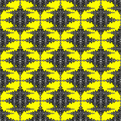 Wall Mural - Seamless geometric ethnic fabric pattern, black and white floral pattern, Thai fabric pattern design, carpet, wallpaper, curtain, cushion, clothing, batik, yellow background fabric pattern