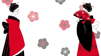 Poster - geishas japaneses and flowers animation