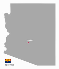 Wall Mural - gray map of federal state of arizona, usa. administrative map of arizona federal state with phoenix 