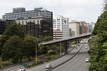 Wellington Urban Motorway, Bolton Street Overpass And Buildings On Background, Wellington, North Island, New Zealand.