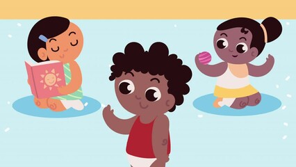 Sticker - interracial little babies characters animation