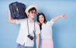 Image of young Asian couple travel, summer vacation