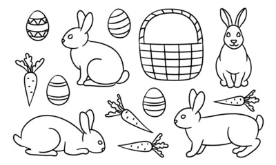 Wall Mural - Hand-drawn Easter bunny and eggs set