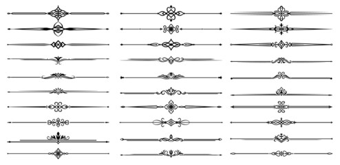 Aufkleber - Vintage decor borders, delimiters and dividers, vector retro floral ornament vignettes and separators. Flourish embellishment frame borders with flower ornament for wedding and certificate corners