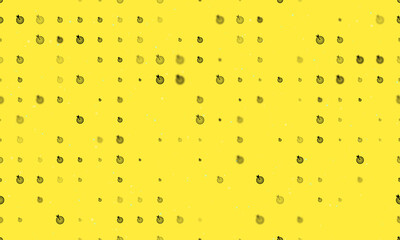 Poster - Seamless background pattern of evenly spaced black goal symbols of different sizes and opacity. Vector illustration on yellow background with stars