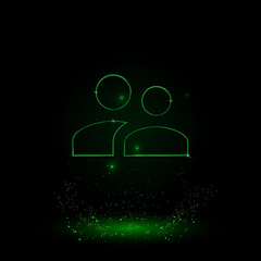 Poster - A large green outline group symbol on the center. Green Neon style. Neon color with shiny stars. Vector illustration on black background