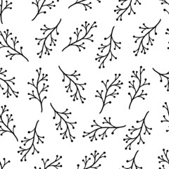 Wall Mural - Hand drawn leaf seamless pattern. Doodle simple froral style. Leaf background vector illustration