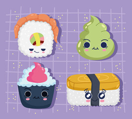 Wall Mural - icons sushi kawaii