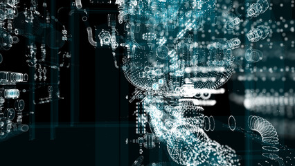 Poster - Particle hologram industrial equipment, valves, pipes and sensors