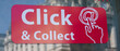 Click and Collect sign text sticker on shop street order shopping online and collect from a local store for free