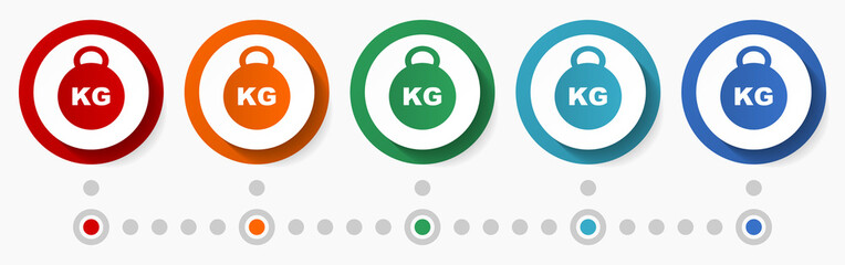 Aufkleber - Kg, weight concept vector icon set, infographic template, flat design colorful web buttons in 5 color options