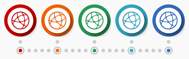 Aufkleber - Web, internet concept vector icon set, infographic template, flat design colorful web buttons in 5 color options