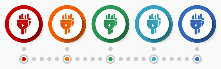 Aufkleber - Energy, plug concept vector icon set, infographic template, flat design colorful web buttons in 5 color options