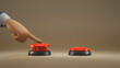 3d illustration of cartoon hand pushing red button.