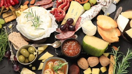 Wall Mural - Appetizers table with italian antipasti. Rotation 