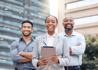 Poster - My team is undefeated. Shot of a group of businesspeople standing outside together.