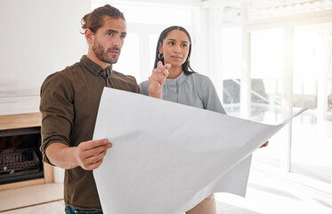Poster - Making dreams a reality. Shot of two young architects looking at building plans on site.
