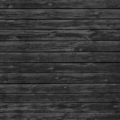 Wall Mural - Old black knotty wooden board texture. Dark gray rough horizontal wood plank square background