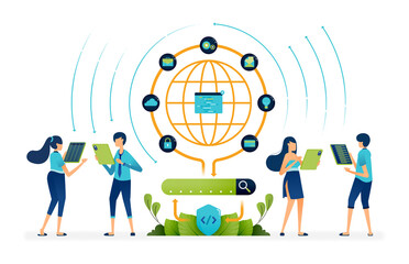 Wall Mural - Illustration of access internet network that is encrypted for security in operating search engines. database big data management. Can be used for landing page, website, apps, poster, flyers, banner