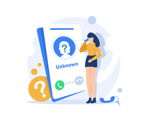 Poster - Call from Unknown Number to Subscriber,Hoax Warning, Suspicious Anonymous Calls. Cartoon People Vector Illustration
