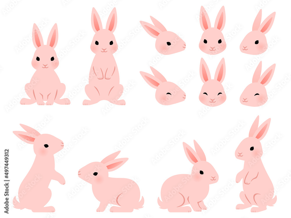 ピンクのウサギのイラストセット Stock Vector | Adobe Stock