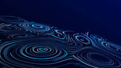 Poster - a flow of smooth swirling vortices. glowing coils of turbulence on a blue background. abstract digit