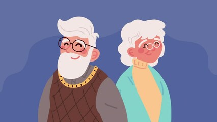 Wall Mural - old couple smiling characters animation