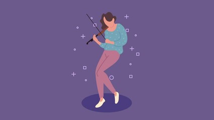 Sticker - female musician playing fiddle animation