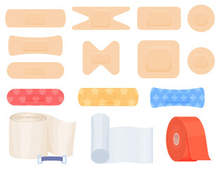 set of medical bandages elastic bandages. elements of health care health care first aid. vector illu