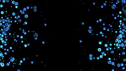 Poster - Animated dot intro. Moving towards the oil drops. Liquid metal. Plexus of water circles, spheres. Collision of particles, attraction. Alpha channel. Technology, science, medicine. 4k