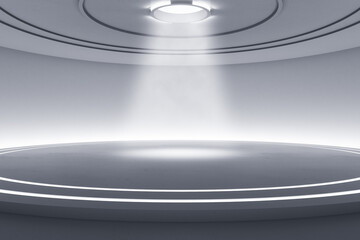 Aufkleber - Abstract light round pedestal interior with spotlight and mock up place. 3D Rendering.