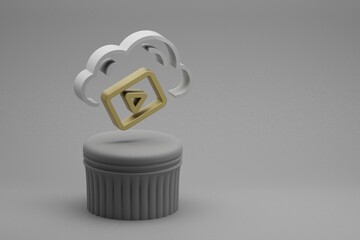 Leinwandbilder - Beautiful abstract illustrations Cloud Video Server symbol icons on a column stand and wonderful background. 3d rendering illustration. Background pattern for design. Web Hosting