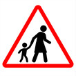 School children traffic sign. Red triangle warning road sign with two school children crossing inside. School zone symbol. Beware kids crossing road.