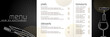 Menu graphique et moderne en 3 parties pour un restaurant de cuisine française  - texte français, traduction : cuisine française, plats, desserts, boissons.