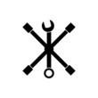 Crossed wrenches logo. Car cross rim wrench icon for wheel and spanner. Hand tool. Isolated vector illustration on white background.