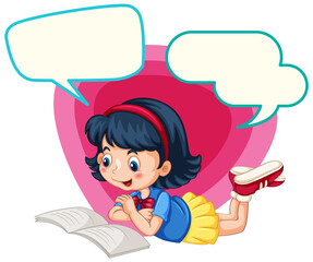 Wall Mural - speech bubble template with girl reading