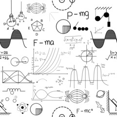 Wall Mural - Hand drawn physic formula Science knowledge education. Chemical formula and physics , math formula and physics vector, white background, hand drawn line math and physics formula
