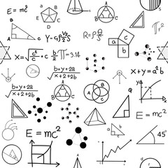 Wall Mural - Hand drawn physic formula Science knowledge education. Chemical formula and physics , math formula and physics vector, white background, hand drawn line math and physics formula
