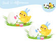 Find the differences. Educational children game. Kids activity fun page. Cute chicken. Easter theme