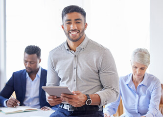 Sticker - Teamwork is the ability to work together toward a vision. Shot of a confident young businessman working in a modern office.