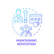 © bsd studio - Maintaining reputation blue gradient concept icon. Basic problem of startup abstract idea thin line illustration. Positive reviews. Isolated outline drawing. Myriad Pro-Bold font used