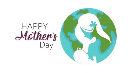 Wall Mural - mothers day lettering with mom and baby in earth planet