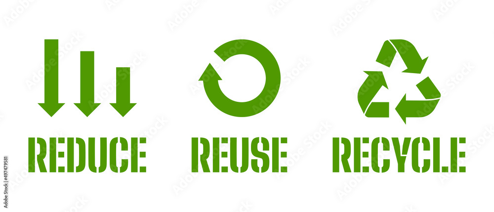 Reduce Reuse Recycle arrow icons and texts. Stock Vector | Adobe Stock