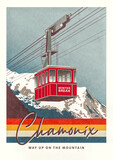 Fototapeta Big Ben - Cartel de Funicular en montaña nevada, vacaciones de ski en Chamonix
