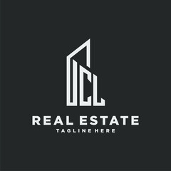 CL initial monogram logo for real estate with building style