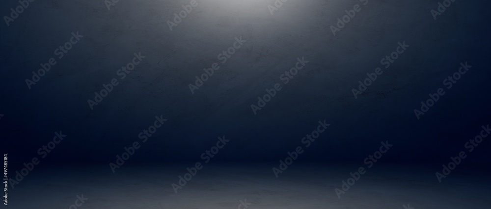 Empty dark blue wall room inside studio background with spotlight and ...