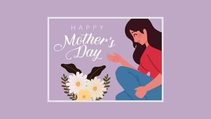 Wall Mural - happy mothers day lettering with mom and flowers