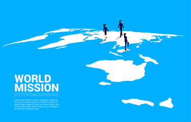 Poster - Silhouette of businessman and businesswoman walking on world map. Business Concept of world target mission.