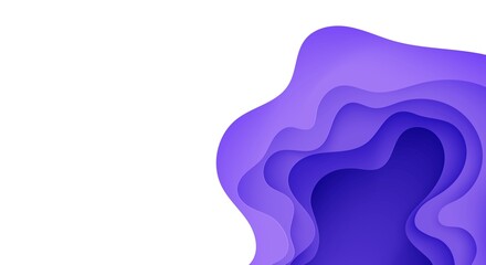 Wall Mural - Abstract background in paper cut style. 3d white and purple colors waves with smooth shadow. Vector illustration with layered curved line shape. Rectangular composition of liquid layers in papercut.