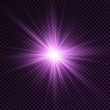 Purple Glowing Light Star, Violet Burst Sun Rays.